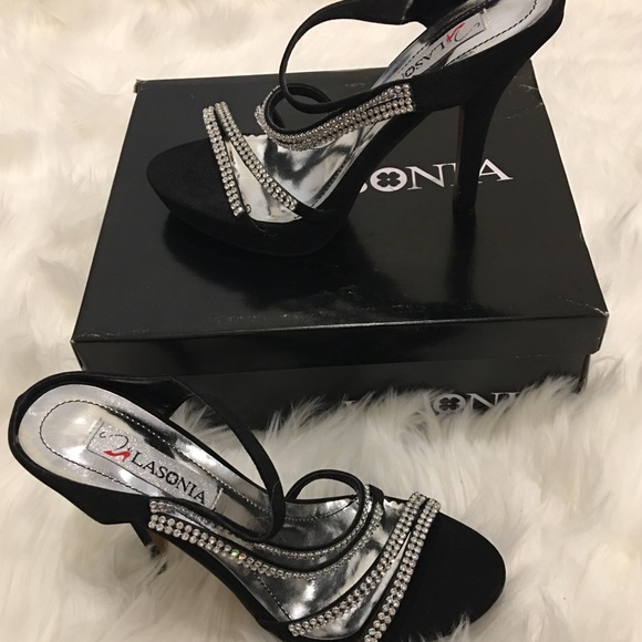 Lasonia High Heels Black w/Rhinestone - Picture 3 of 14